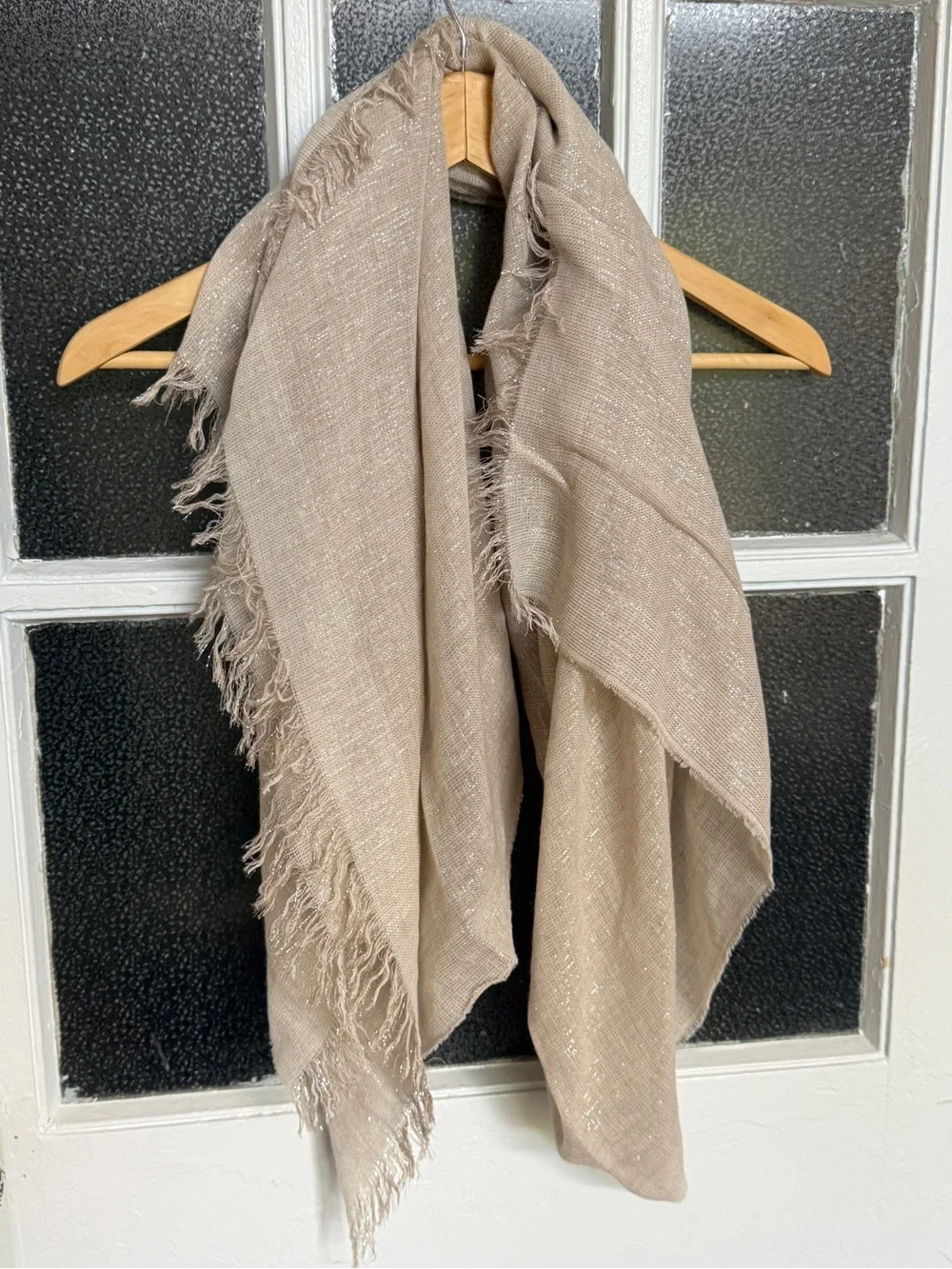 Gold Champagne Metallic Sparkle Oversized Scarf Wrap Fringe 46”